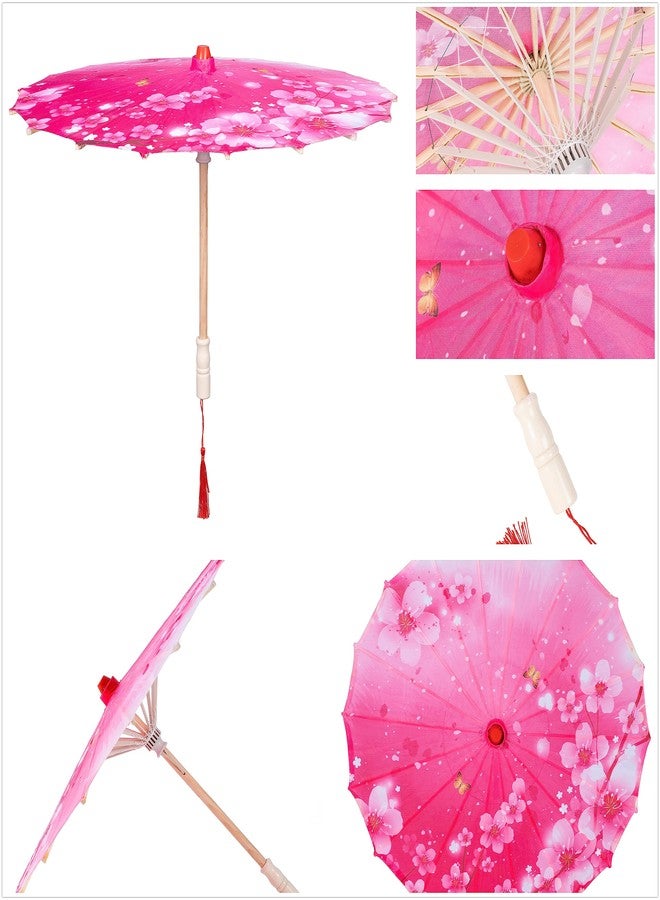 Elibelle Hand Made Japanese Oriental Parasol Dancing Umbrella 22 inch with Hand held Silk Folding Fans for Kids(Pink) - Image 3